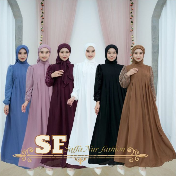 Saffa Nur Fashion Keisa Dress 1set/Hijab Mix Brukat Rain Droff Ceruty baby Doll terbaru elegan Fashi
