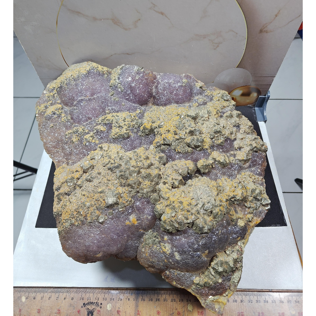 Batu Natural Big Purple Fluorite symbiosis Pyrite Cluster Speciment (2)