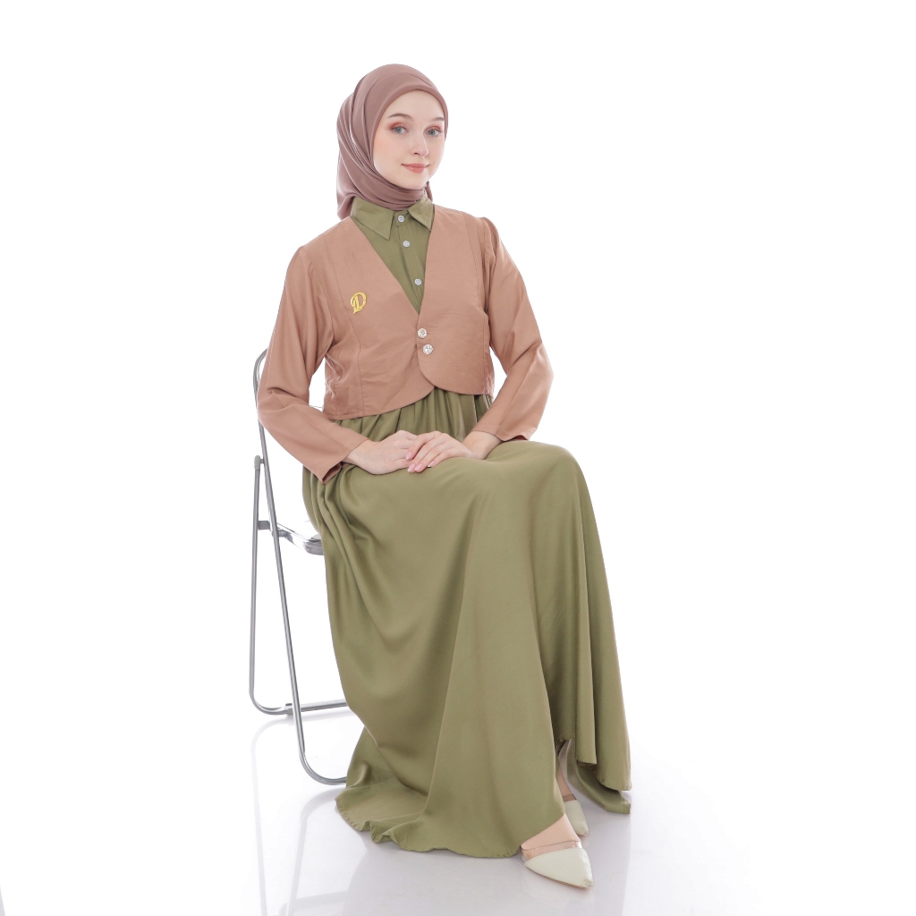 Dzellia - ALINA gamis lebaran 2025 model gamis SET BLAZER terbaru bahan rayon twill JUMBO L XL XXL