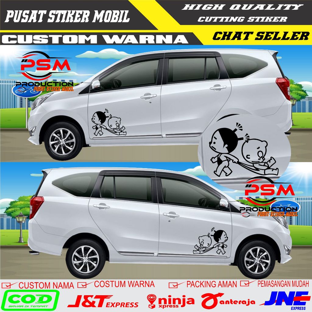 Stiker cutting mobil gambar 2 anak kecil cutting sticker mobil