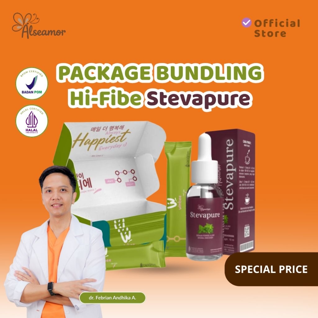 Alseamor Stevapure - Stevia Tetes X Winbee Hi-Fibe - Minuman Serbuk Apel Tinggi Serat