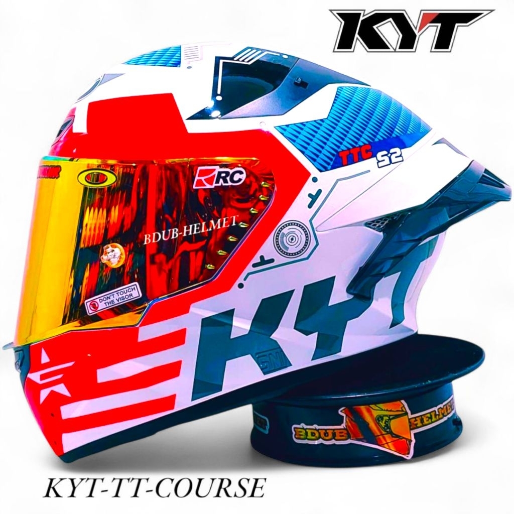 Helm KYT TT Course Fulsage White red paket ganteng spoiler 3D Original KYT