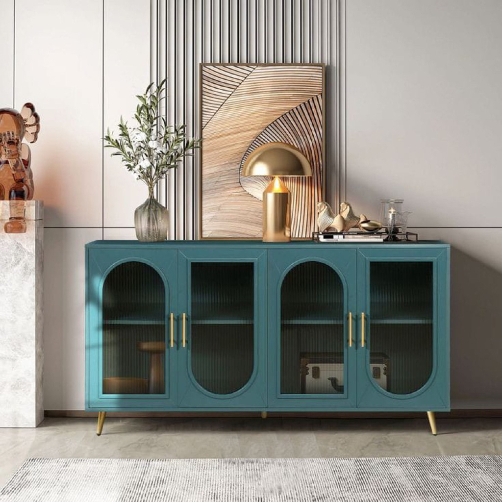 Bufet duco kaki stainless gold credenza kombinasi kaca