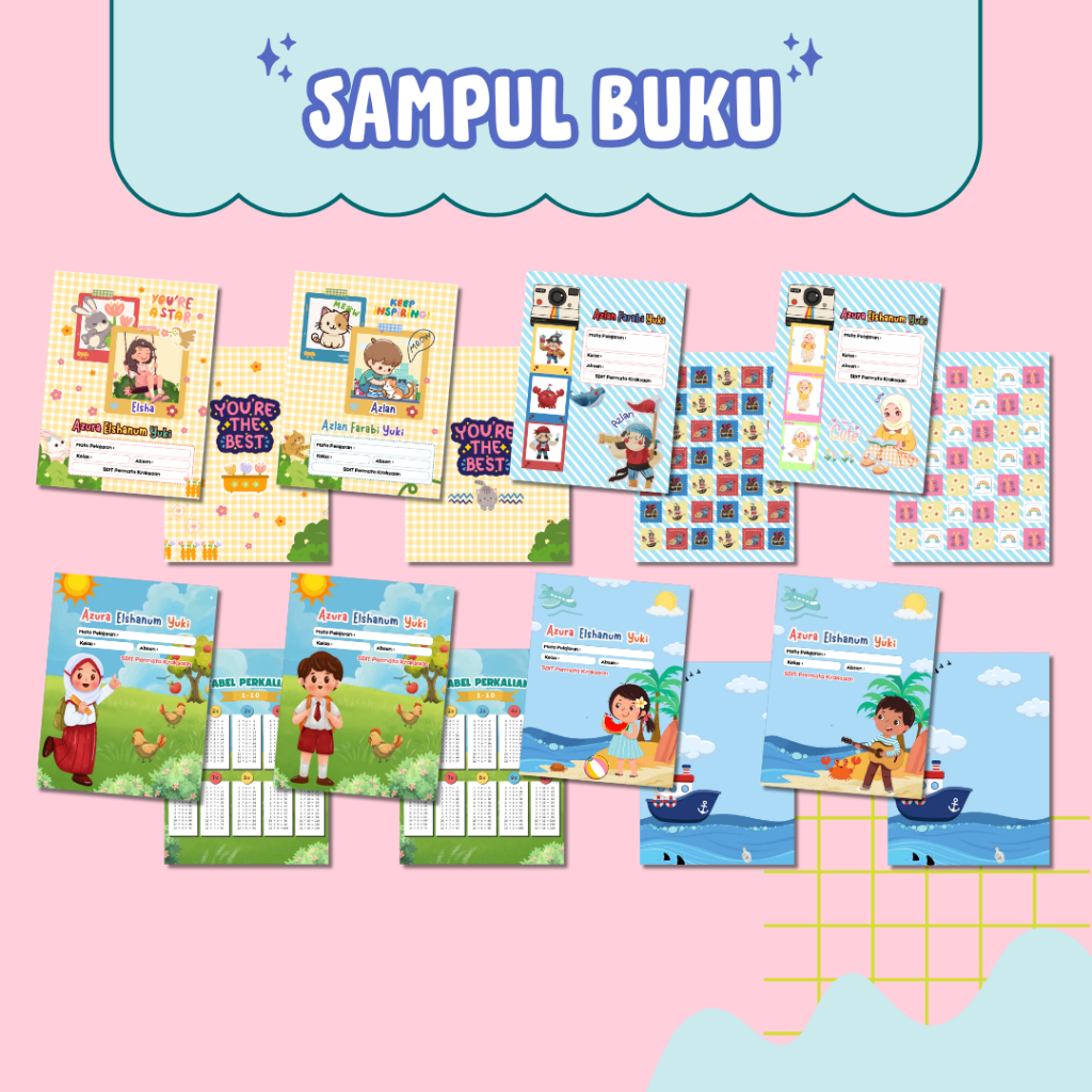 

[isi 5] Custom sampul buku anak sekolah TK SD SMP SMA (elshazlan)