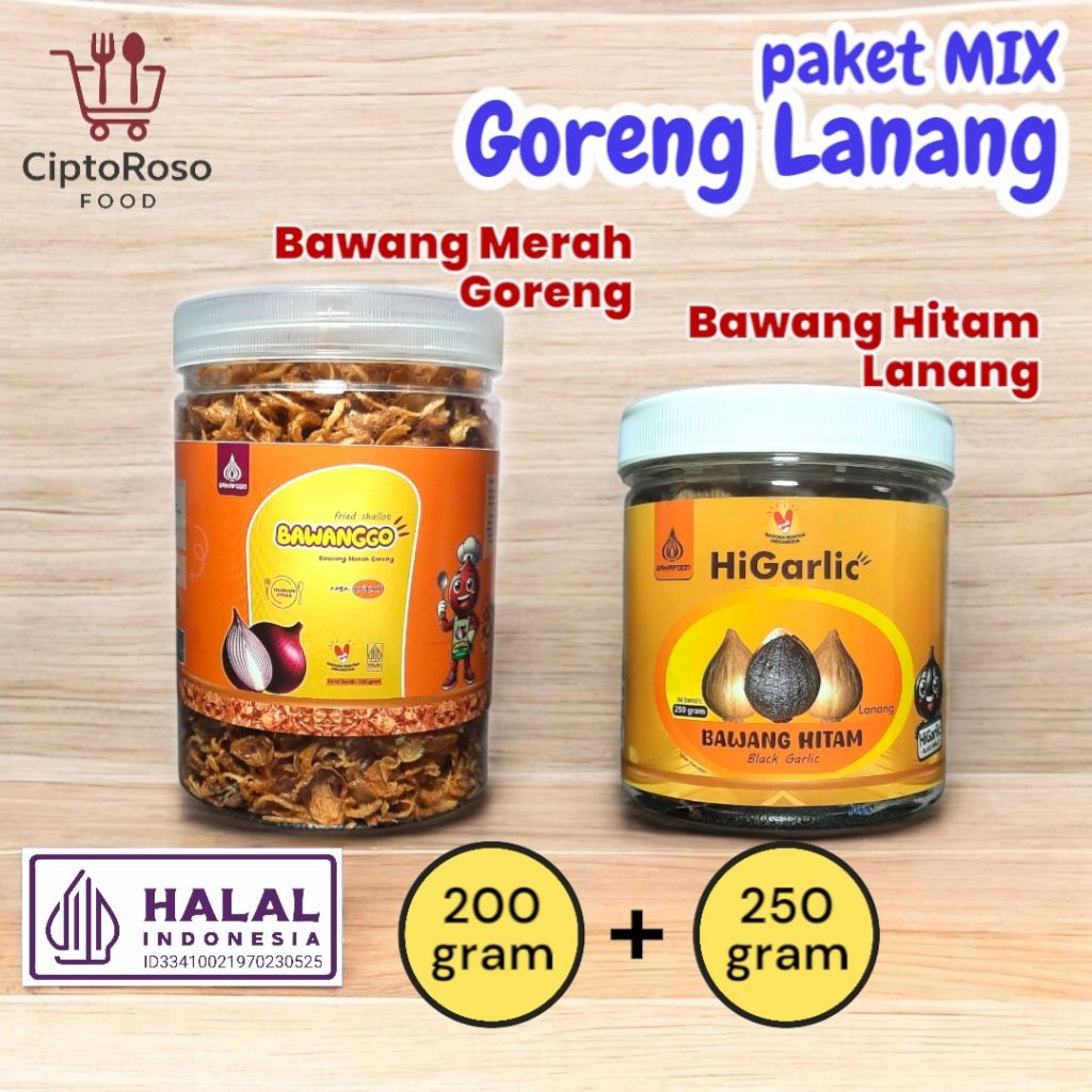 

paket MIX BawangGo dan HiGarlic bawang goreng asli kriuk black garlic bawang hitam superfood