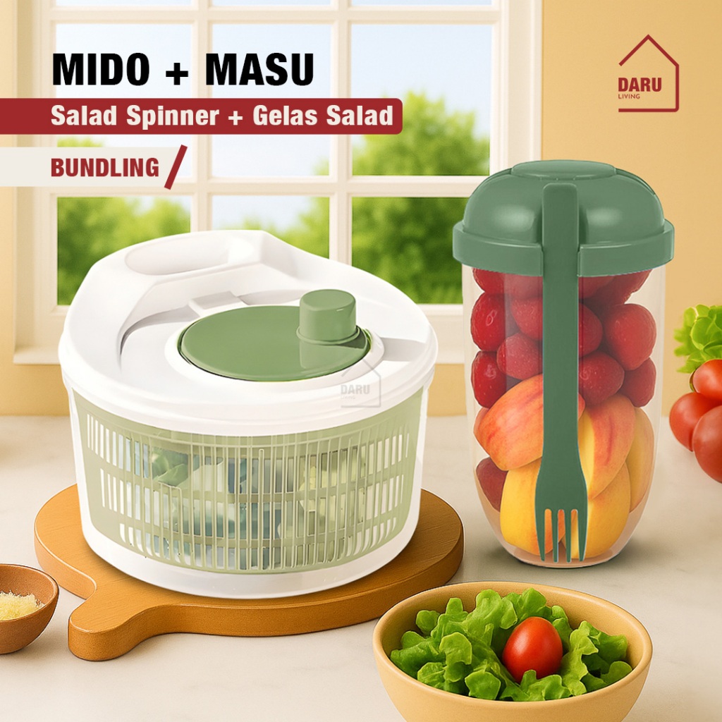 【DARU】BUNDLING SALAD SPINNER + SALAD CUP / Gelas salad cup portable