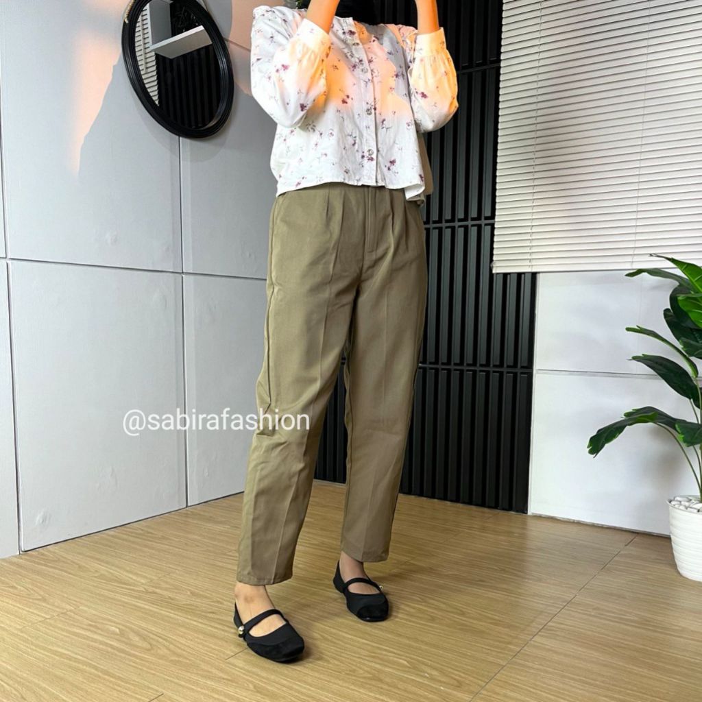 Celana Kerja Wanita Kantor Bahan Drill Premium Hitam Jumbo Panjang Kekinian Sabirafashion