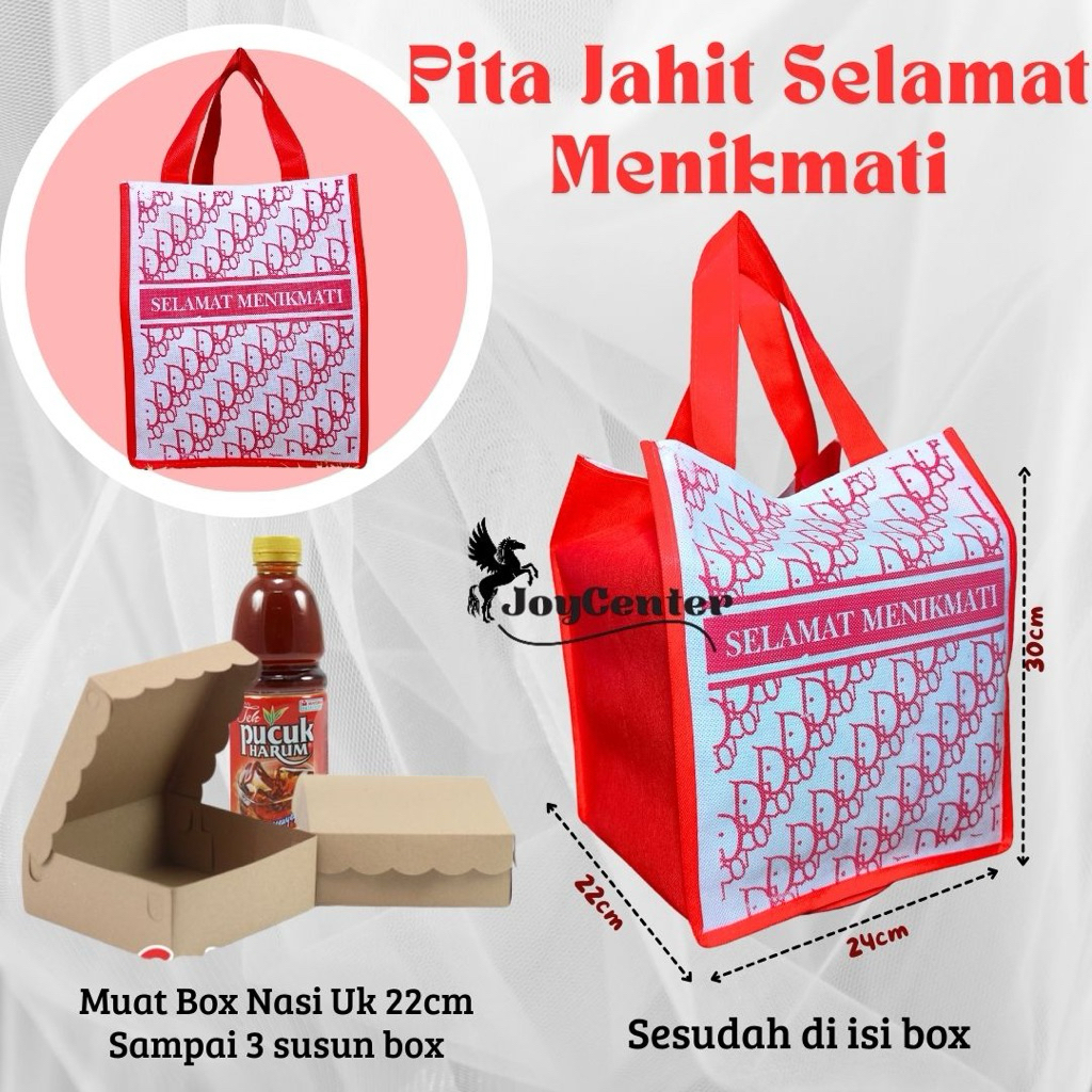 

(1 Lusin / 12pcs)Tas Hajatan Spunbond Pita Selamat Menikmati / Tas Berkat / Tas Kotak Nasi / Tas Walimahan
