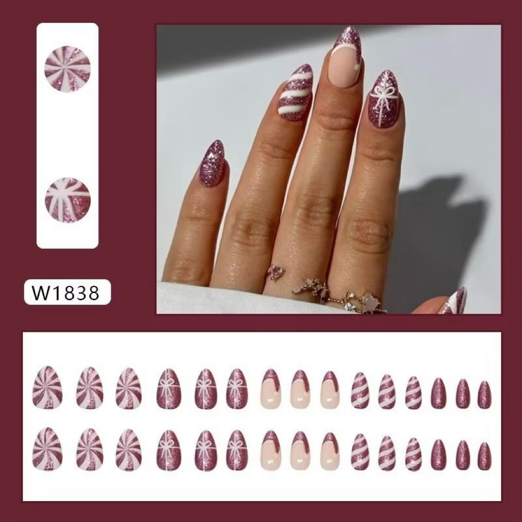 (Kode F) Kuku Palsu Natal / Fake Nail cateyes / Natal / Nail Art Tip / Lem Kuku Palsu