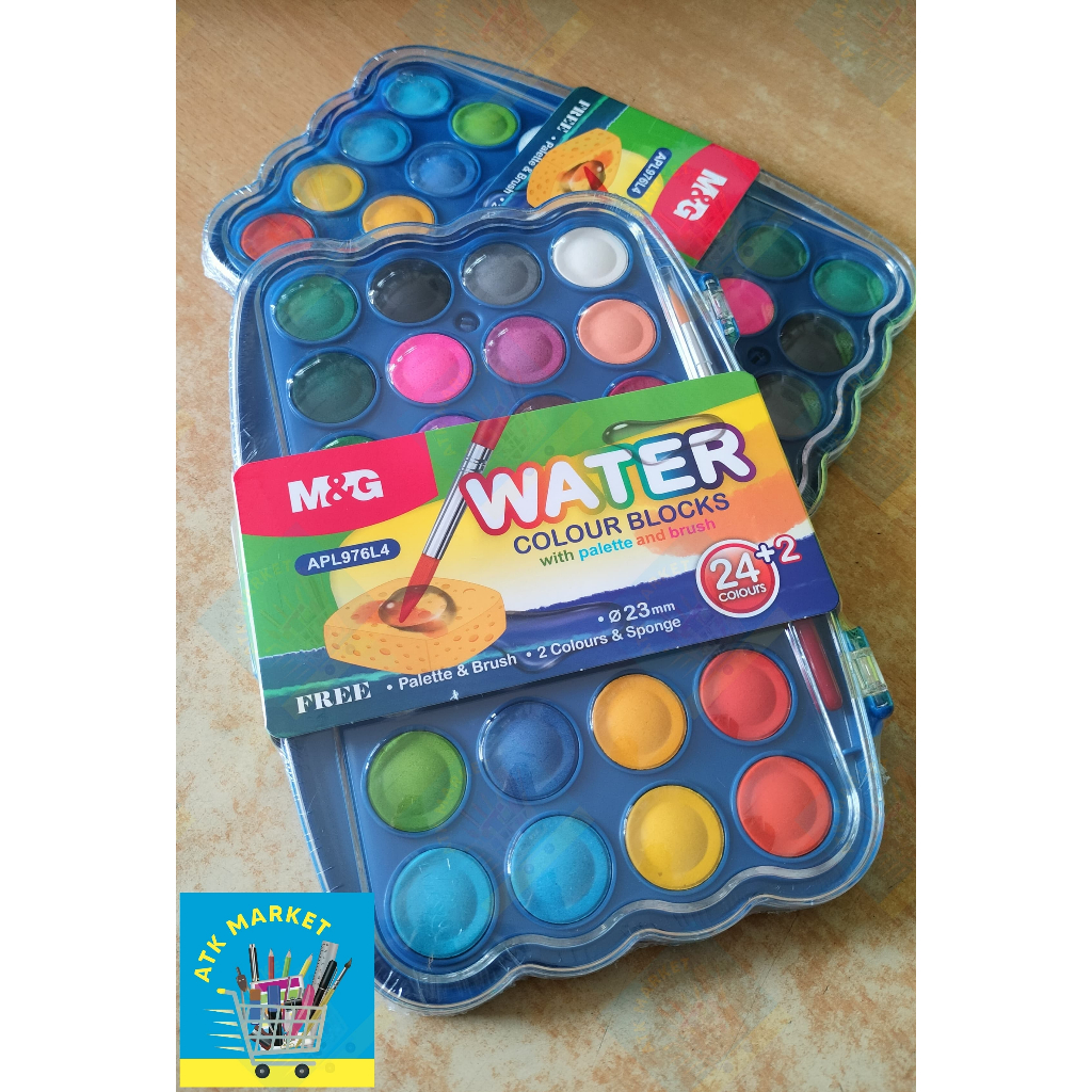 

Cat Air / Watercolor / Watercolour Blocks M&G / MG Set 24 Warna + 2warna + Kuas