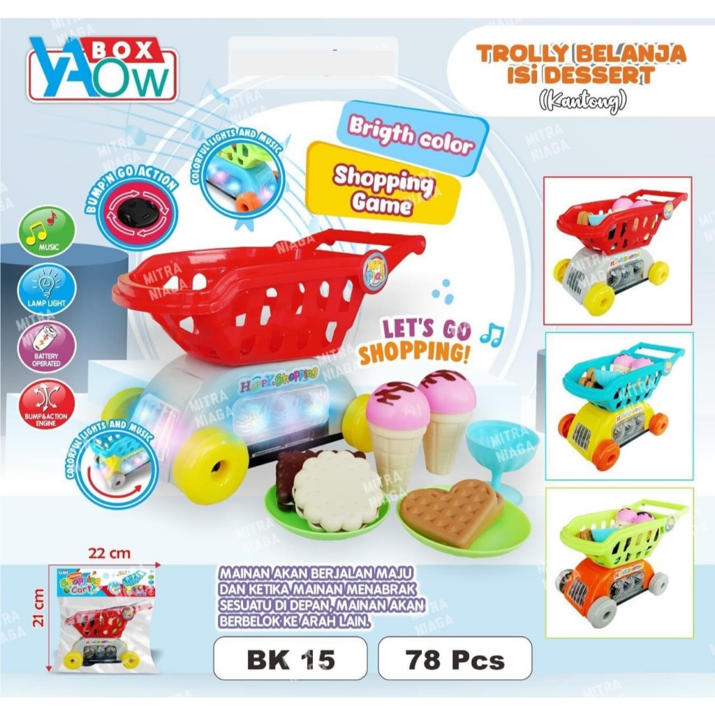 CBD TOYS BK16 MAINAN ANAK TROLI BELANJA DESSERT MUSIK, BISA JALAN LAMPU PAKAI BATERAI / BOX TROLLY B