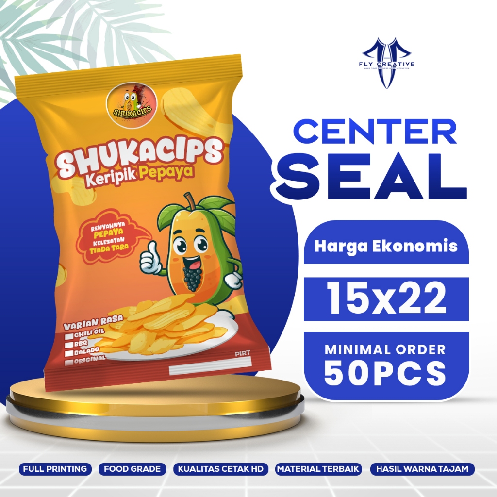Fly Creative - Kemasan Center Seal 15x22 Full Printing Custom Snack Keripik Camilan