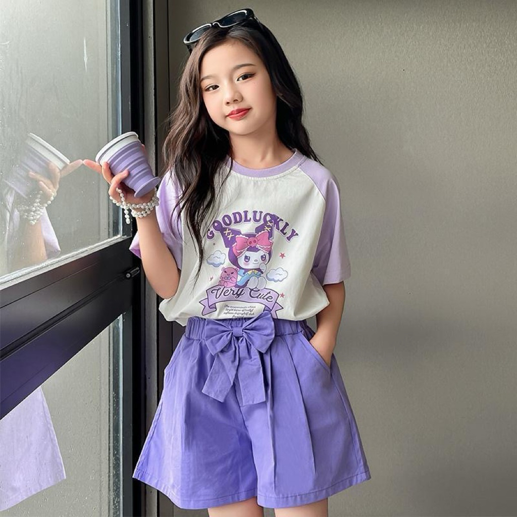 Baju Setelan Anak Kuromi Ungu/Baju Setelan Anak Kuromi Celana/Baju Anak Kuromi/Baju Ungu Kuromi/Baju