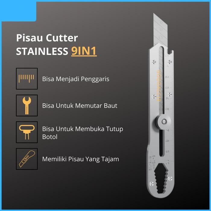 

Pisau Cutter Stainless 9IN1 Multifungsi Tahan Karat