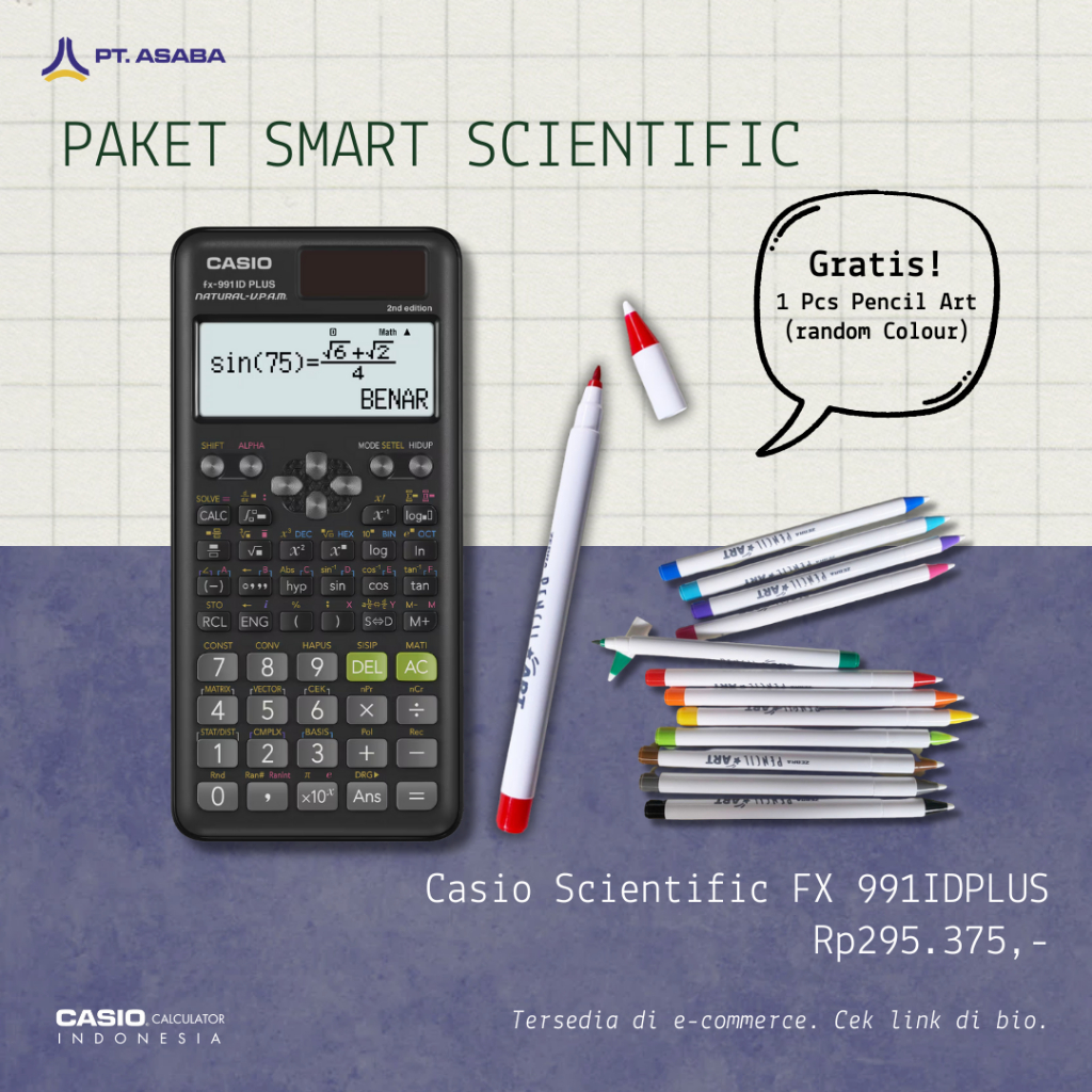 

Asaba Bandung - CASIO FX-991IDPlus -2nd edition- B.Indonesia - Kalkulator Sekolah Kuliah - Scientific - 451fungsi