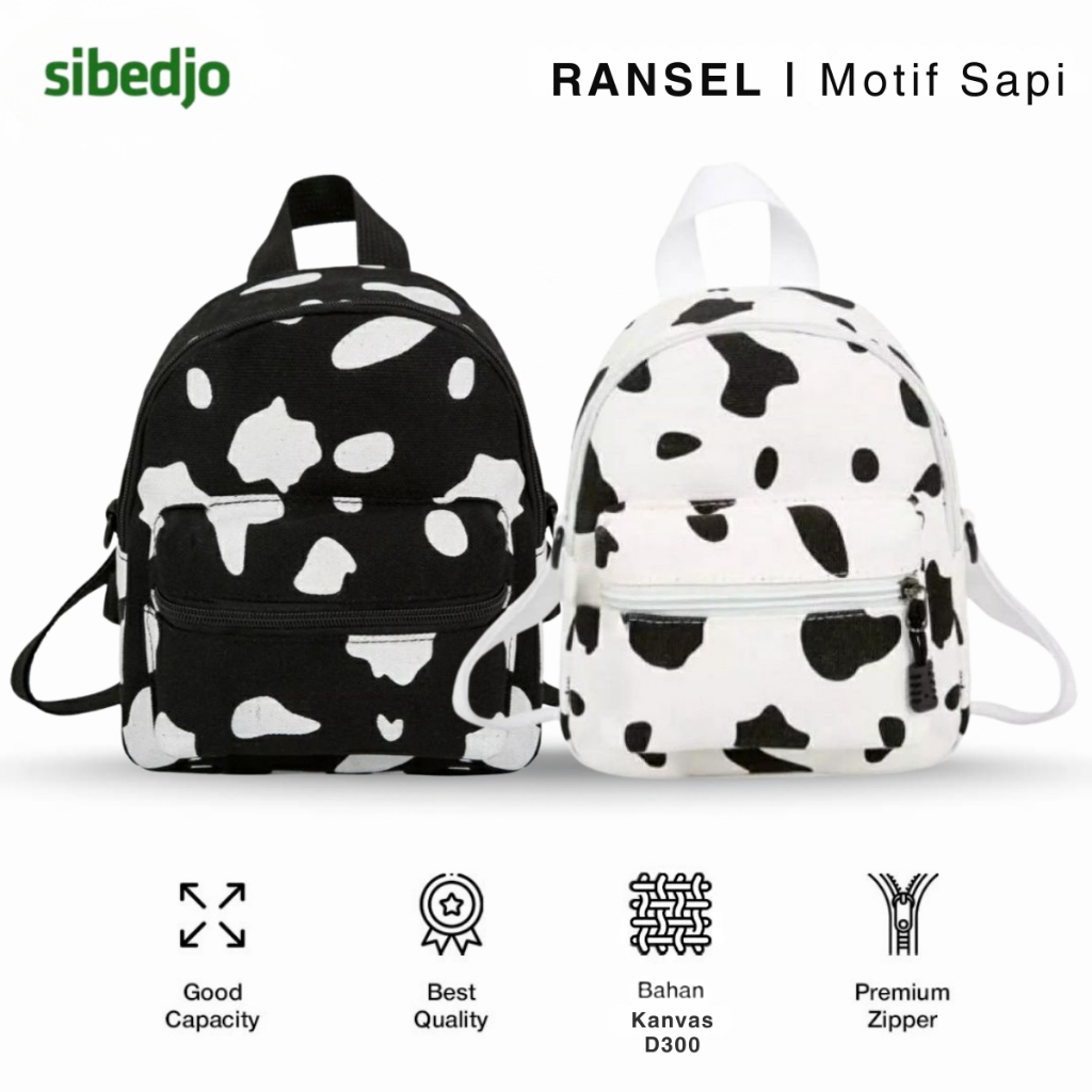 Tas Ransel Mini  Wanita Motif Sapi – Tas Kecil Kanvas Korean Style Casual