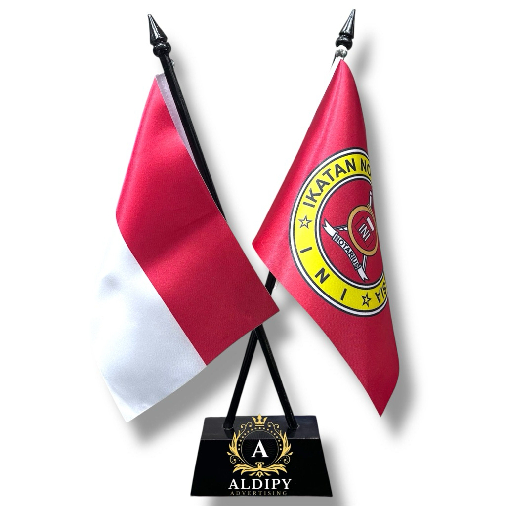 Bendera Meja Notaris Ippat Indonesia Dan Tiang Kayu Silang Meja