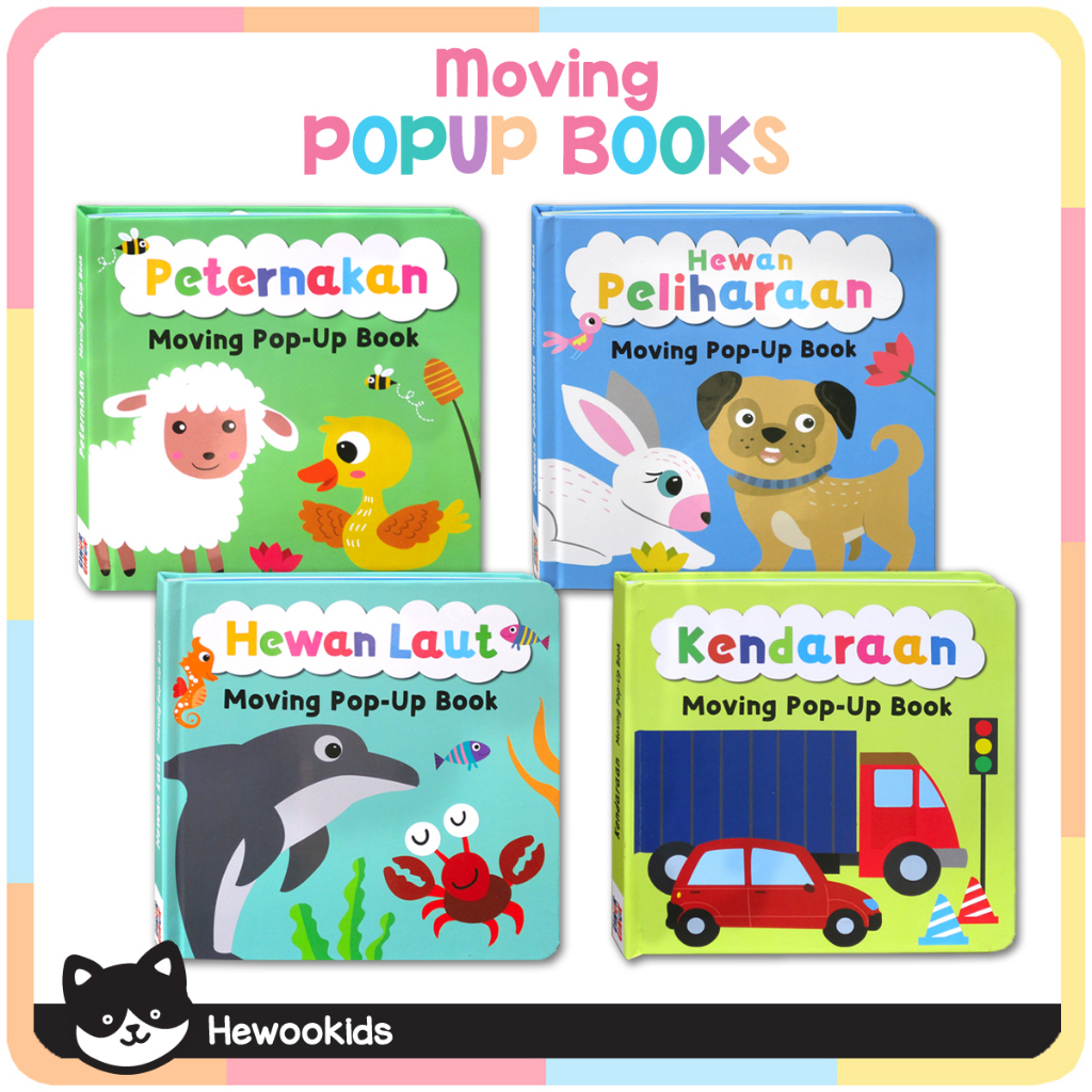 Moving Pop-Up Book Hewan Peternakan - Laut - Peliharaan & Kendaraan (buku popup 3d)
