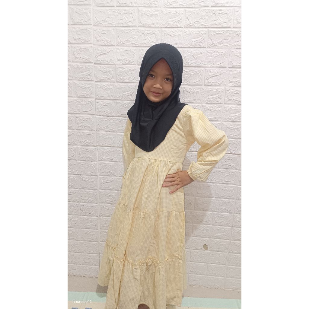 Gamis anak Allura motif kotak
