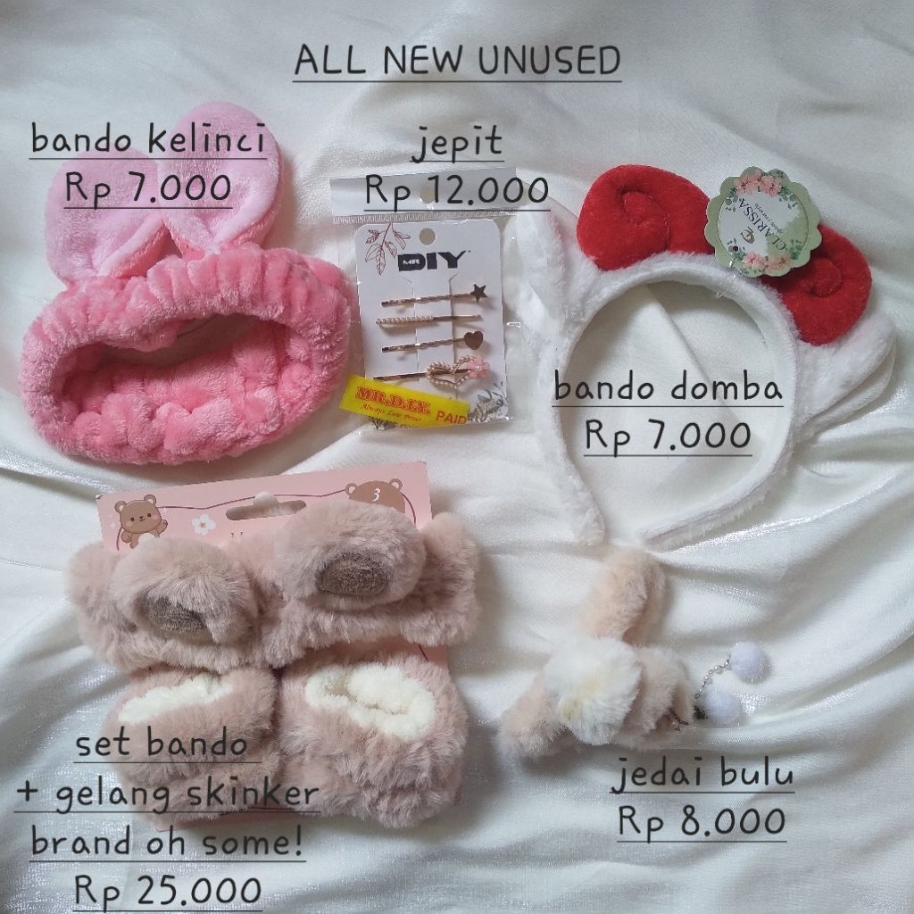 new unused aksesoris cewek bando skincare jepit mr diy jedai bulu