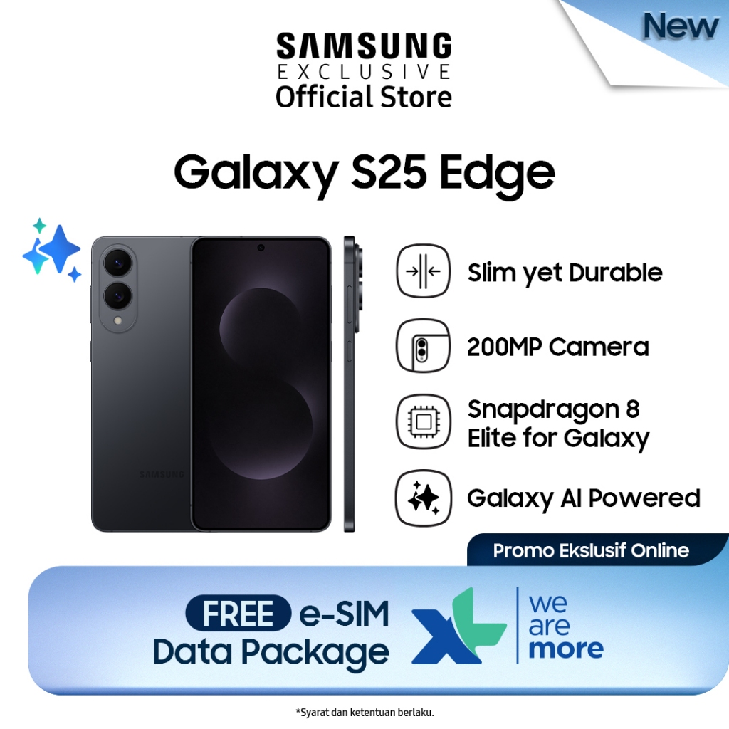 Samsung Galaxy S25 Edge 12/256GB - Titanium Jetblack | Smartphone AI | Kamera 200MP | Handphone Tipi