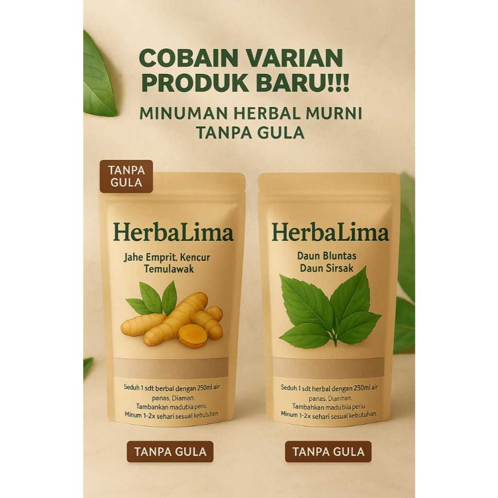 

[HEMAT 2 PCS] HerbaLima | Bubuk Herbal Alami Jahe Kencur Temulawak Daun Sirsak Bluntas |Minuman Tradisional Modern