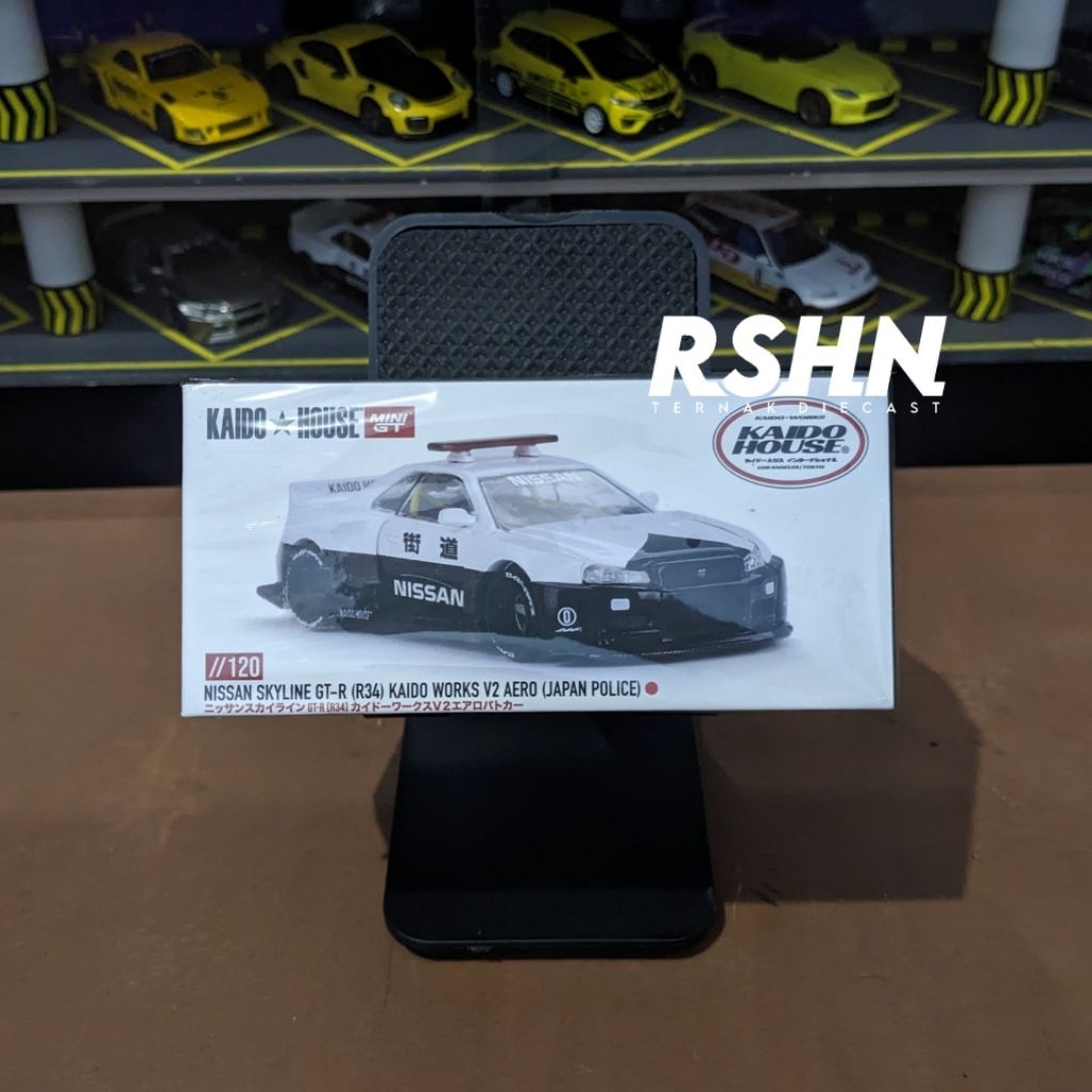 Mini GT Kaido House Nissan Skyline GT-R R34 Kaido Works V2 AERO Japan Police