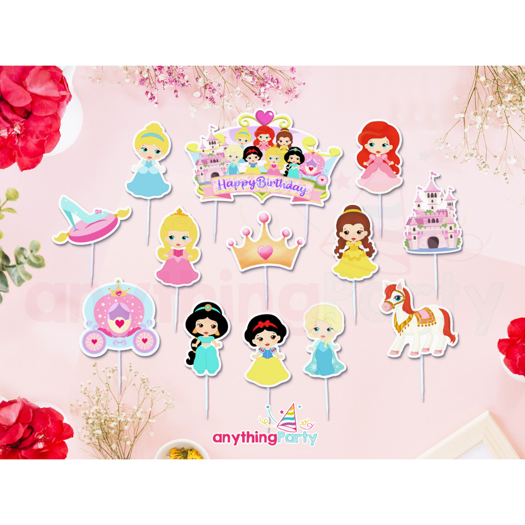 

Disney Princess Birthday Cake Topper / Hiasan Tusukan Kue Cupcake Puding Ultah Cinderella - Snow White - Elsa - Ariel - Jasmine - Belle - Aurora