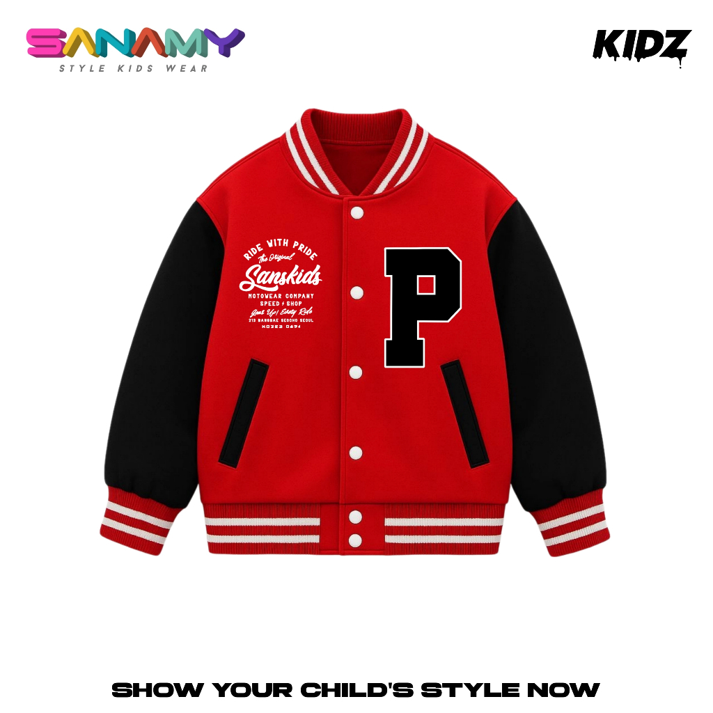Sanamy Varsity Jaket Baseball Anak Laki Laki Dan Perempuan Ride With Usia 5-12 Tahun Initial P