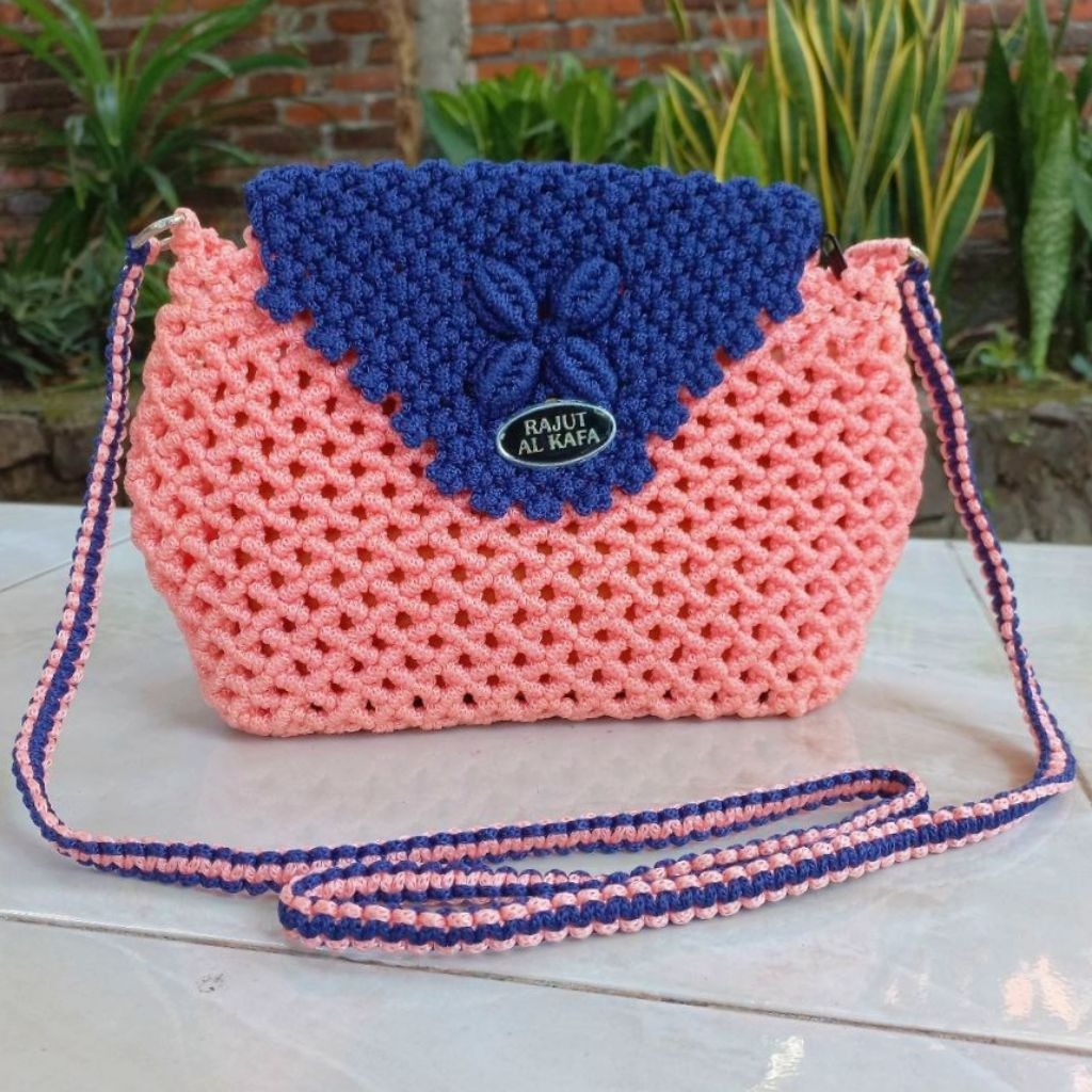 SALE...  Tas Rajut Motif Tikar Tali Kur / Tas Tali Kur Murah / Tas Macrame Handmade Wanita Bahan Raj