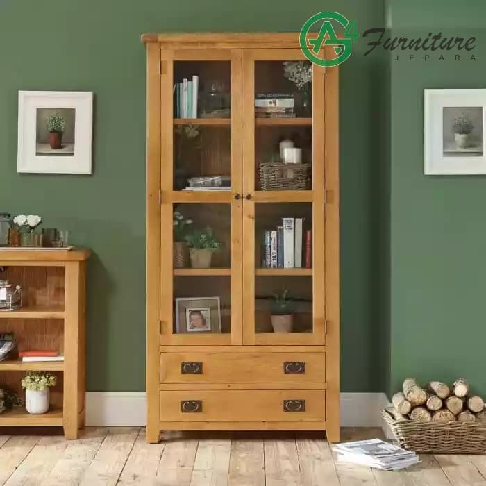 Lemari Hias Ruang Tamu Rustic Rangka Kayu Jati