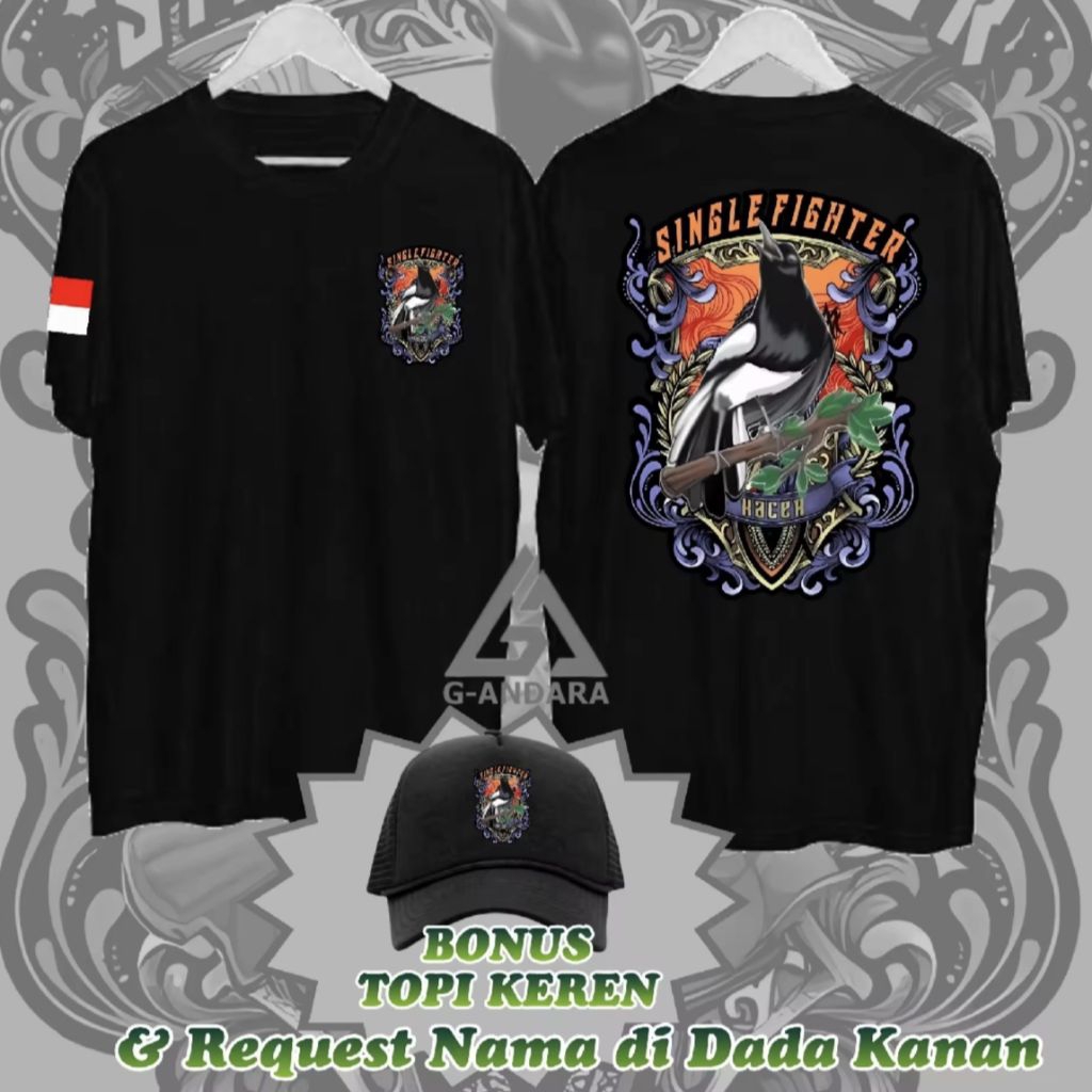 KAOS SINGLE FIGHTER KACER BURUNG BONUS TOPI