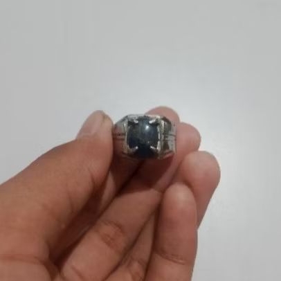 Cincin Ring Batu Akik Natural Blue Safir Original Authentic Second