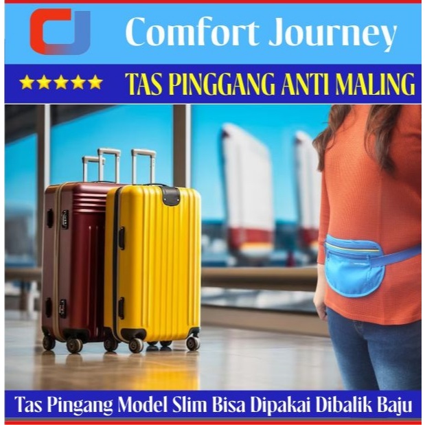 PAKET HEMAT COMFORT JOURNEY Tas Pinggang Anti Copet Maling HP Tipis Kecil Pakai Dibalik Baju Pria