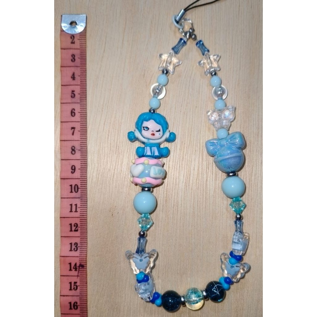 strap hp, gantungan tas, ganci, karakter lucu dan imut, pita plus manik kacang