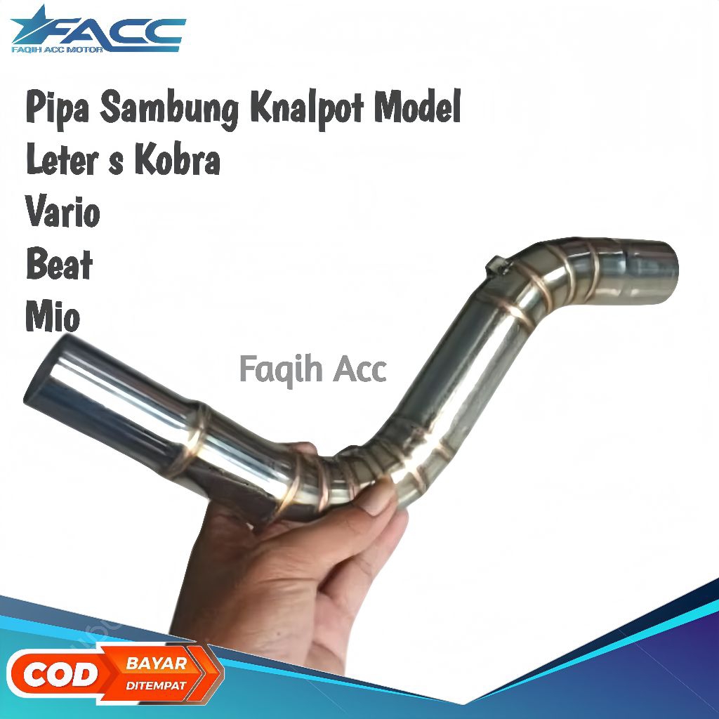 Sambungan knalpot Model Leter S Kobra VARIO BEAT MIO Stainless - inlet 38
