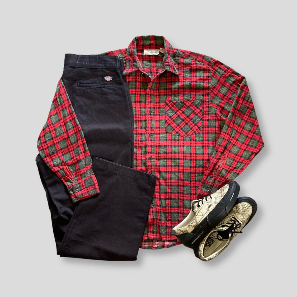 kemeja vintage plaid flanel open trails second