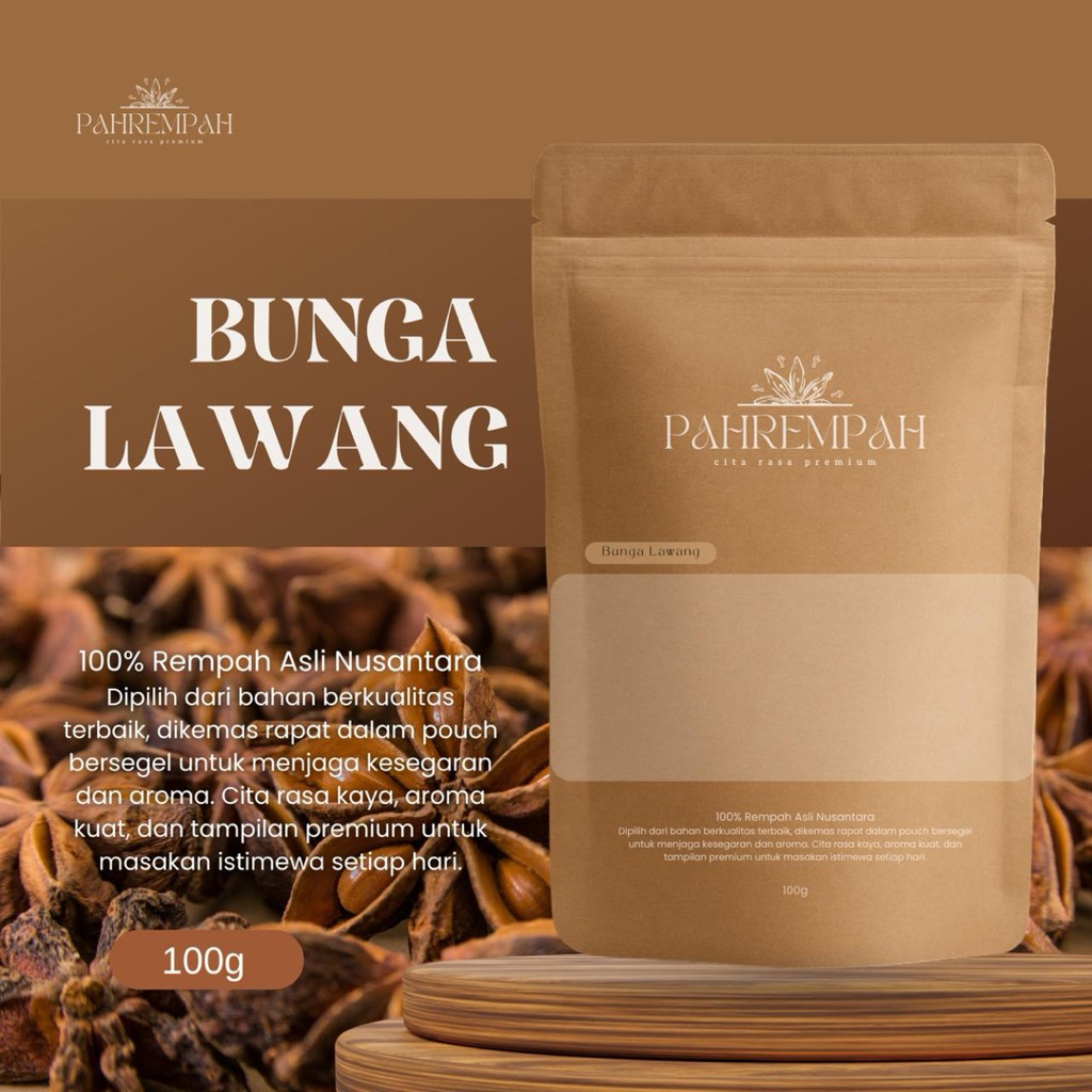 

PAHREMPAH – Bunga Lawang Utuh (Pekak Bintang) - 100gram | Rempah Kering Premium | Bumbu Masakan & Herbal | Star Anise | Rempah Wangi Asli