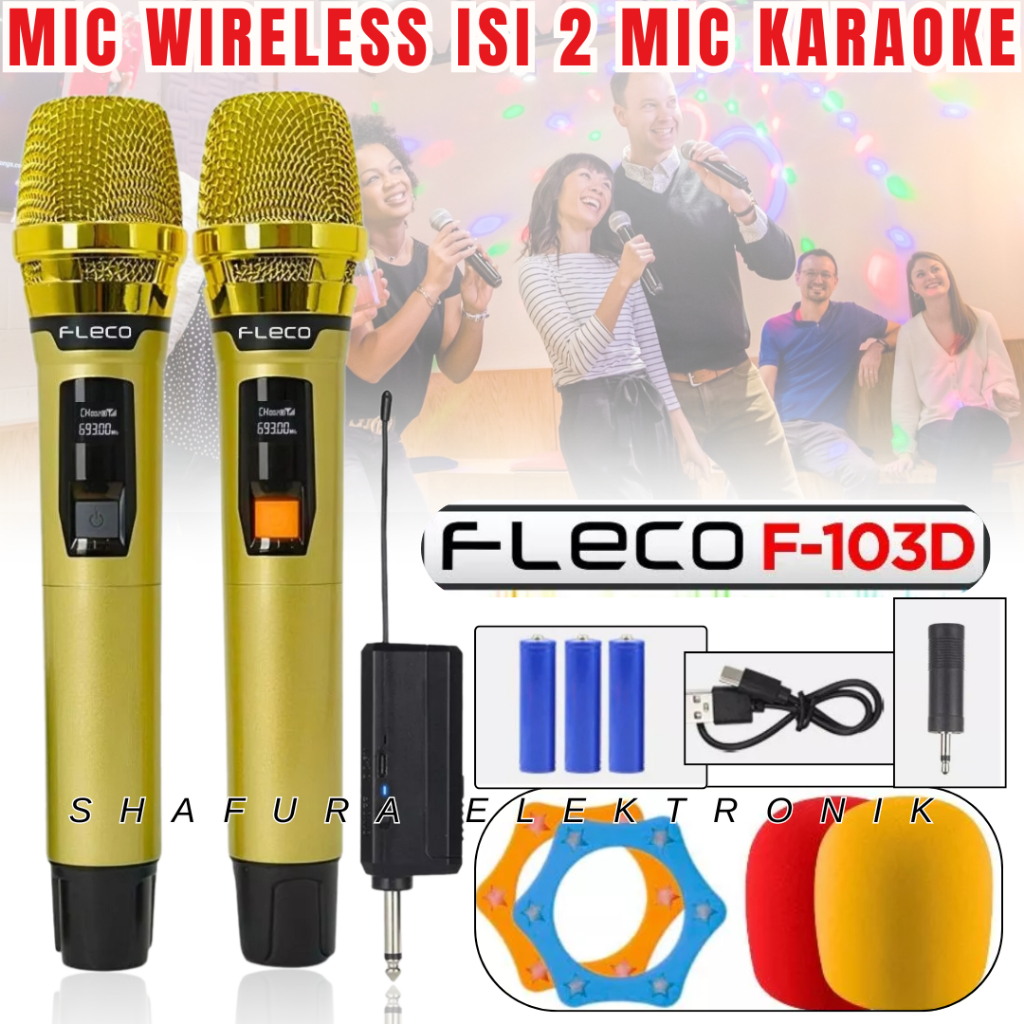 Promo Mic Wireless Fleco F-103 / F-103d (Isi 2) Karaoke Suara Jernih | Wireless Microphone Profesion