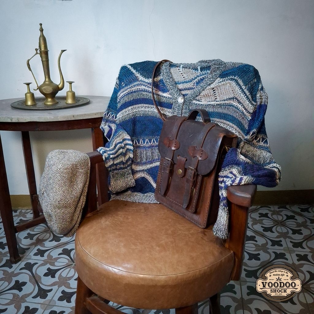 VOODOO - 369 - Vintage Y2K Oversize Semi Crop 3D Coogi Style Graphic Pattern Knit V Neck Cardigan