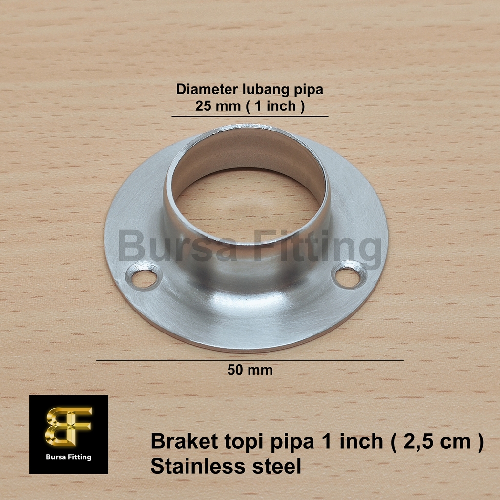 Braket topi pipa bulat 1 inch stainless / bracket dop pipa 25 mm