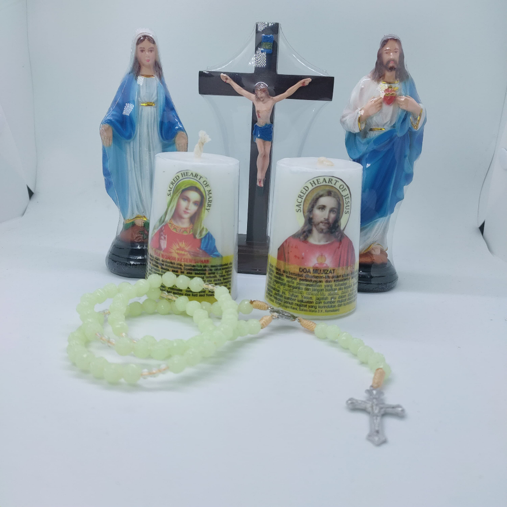 Set Doa katolik / Patung Yesus / Patung Bunda Maria / Salib / Rosario 77 Bapa Kami Fosor