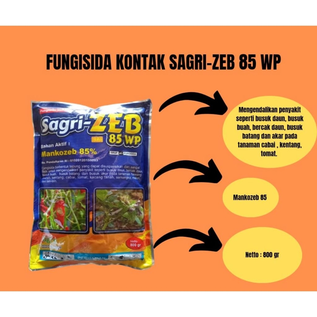 FUNGISIDA SAGRI-ZEB 85 WP MANKOZEB BIRU 800 GR