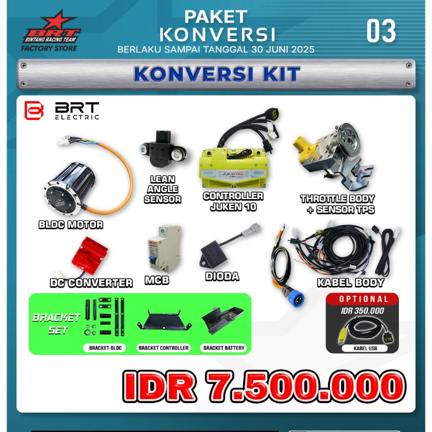 PROMO PAKET KONVERSI KIT BRT/BLDC MOTOR/LEAN ANGLE SENSOR/ JUKEN 10/ TB/SENSOR TPS/ DC CONVERTER/MCB