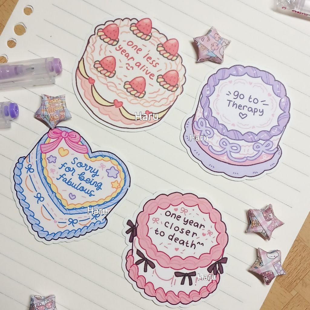 

Stiker aesthetic cake birthday cake stickers