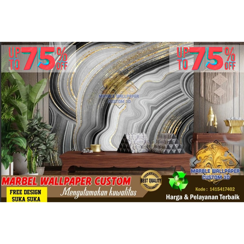 Wallpaper Custom 3D Tema Marmer | Wallpaper Dining Room Marmer | Wallpaper Ruang Makan Marmer | Wall