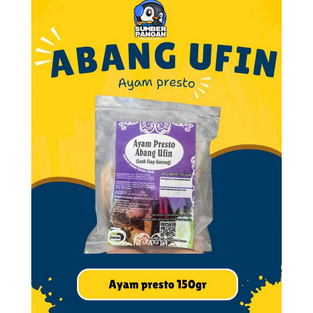 

Ayam Presto abang ufin 150gr (ayam siap goreng)