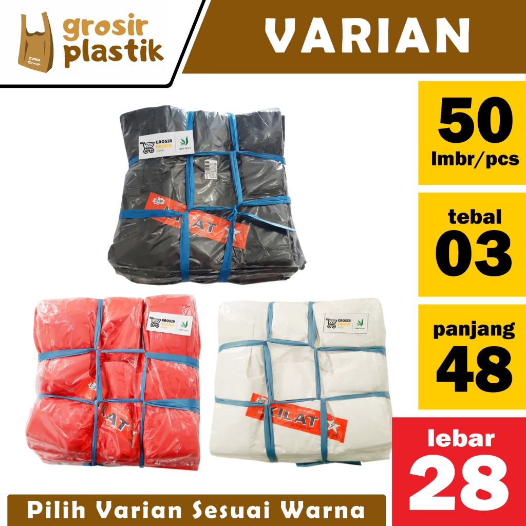 [Minimal 5] Kantong Kresek Bintang KILAT 28x48x03 Isi 50 Lembar Warna Hitam Merah Putih Kresek Tebal