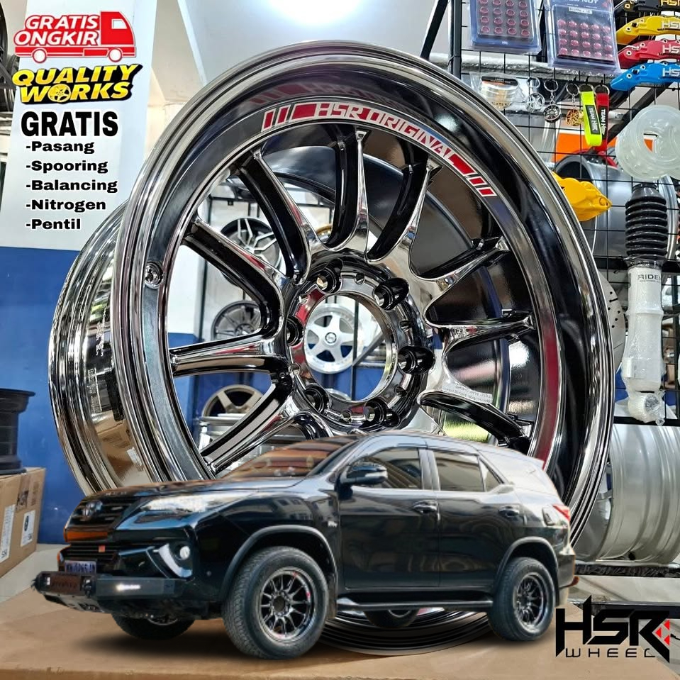 Velg Fortuner, Pajero, Hilux, Ring 18 Black Chrome Velg Racing Hsr Wheel Ameth