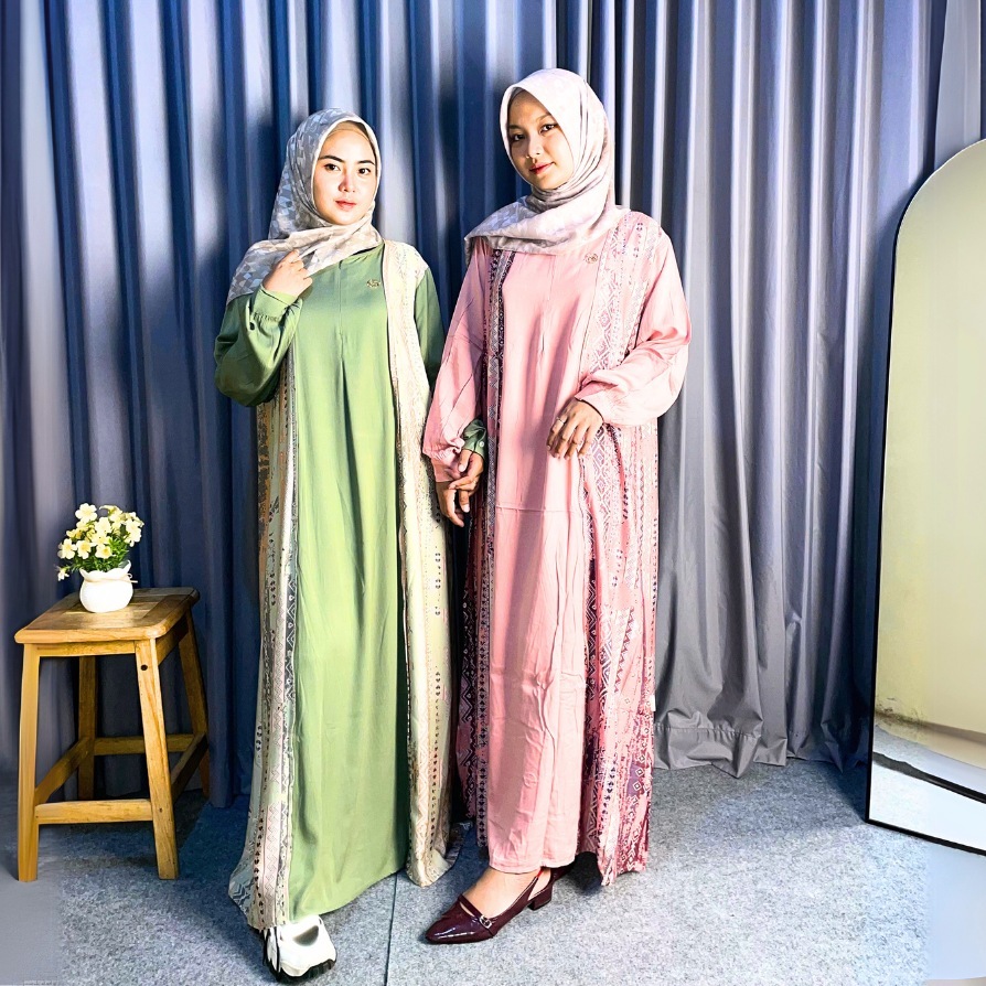 Gamis julfa cardigan bahan adiba mix rayon twill ld allsize up to 120 Busui Friendly